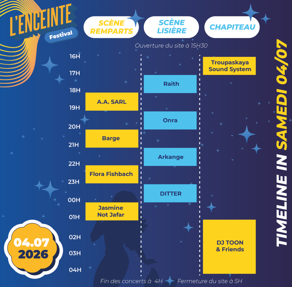 Timeline de l'Enceinte Festival du samedi 4 juillet
